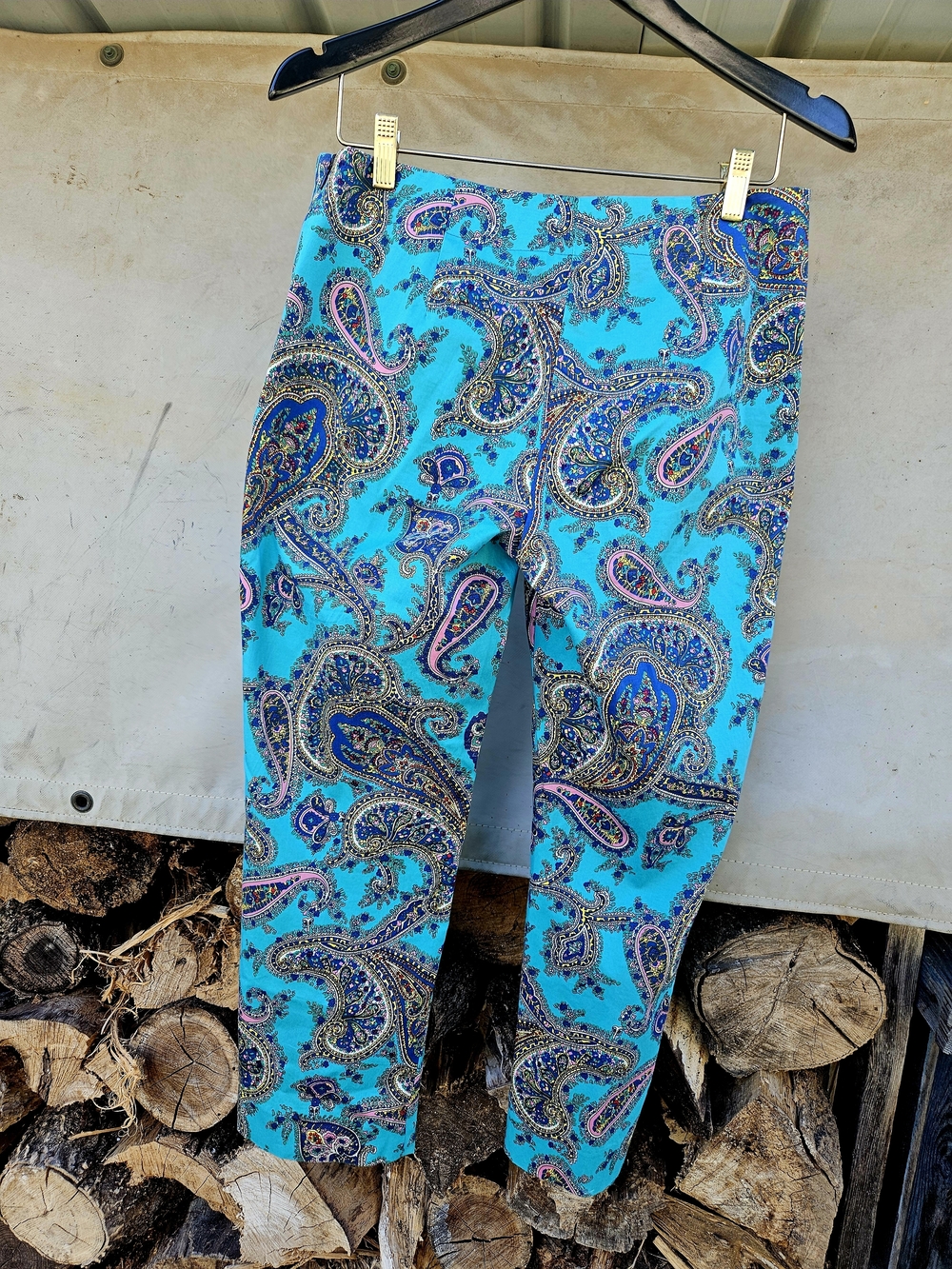 Talbots Turquoise Paisley Stretch Cigarette SKINNY Pants Cotton Sz. 6 - Picture 7 of 7